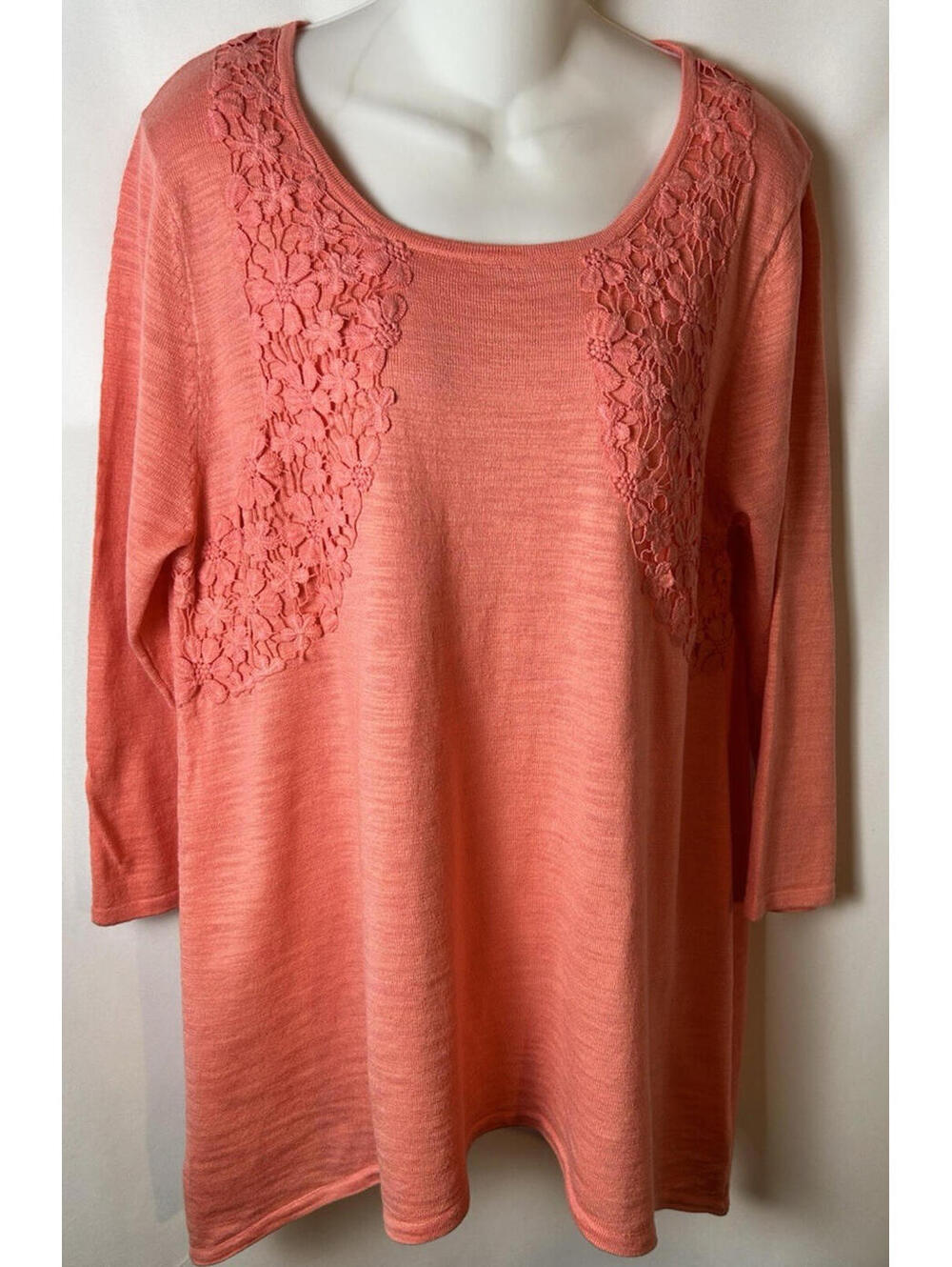 Carson Kressley Sharkbite Hemline Scoop Neck Peach Sweater  Size XL   NWT